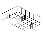 Room plan of Bedrooms kit 4: the floor, the walls, the exit and where the visitor stands.