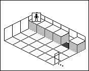 Room plan of Bedrooms kit 5: the floor, the walls, the exit and where the visitor stands.
