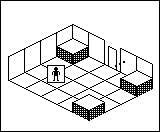 Room plan of Bedrooms kit 6: the floor, the walls, the exit and where the visitor stands.