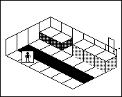 Room plan of Bedrooms kit 7: the floor, the walls, the exit and where the visitor stands.
