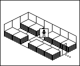 Room plan of Bedrooms kit 8: the floor, the walls, the exit and where the visitor stands.