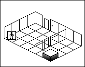 Room plan of Bedrooms kit 10: the floor, the walls, the exit and where the visitor stands.