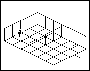 Room plan of Kitchens kit 3: the floor, the walls, the exit and where the visitor stands.