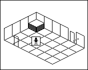 Room plan of Kitchens kit 4: the floor, the walls, the exit and where the visitor stands.