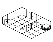 Room plan of Kitchens kit 10: the floor, the walls, the exit and where the visitor stands.
