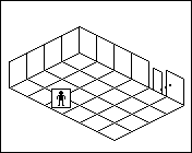 Room plan of Lighting kit 2: the floor, the walls, the exit and where the visitor stands.